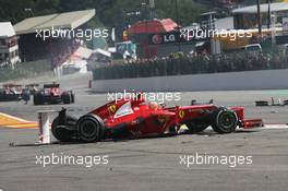 Fernando Alonso (ESP) Ferrari F2012 after he was involved in a crash at the start of the race. 02.09.2012. Formula 1 World Championship, Rd 12, Belgian Grand Prix, Spa Francorchamps, Belgium, Race Day