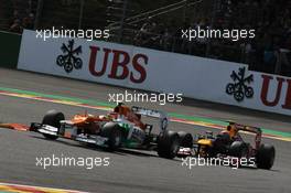 Nico Hulkenberg (GER), Sahara Force India Formula One Team and Mark Webber (AUS), Red Bull Racing  02.09.2012. Formula 1 World Championship, Rd 12, Belgian Grand Prix, Spa Francorchamps, Belgium, Race Day