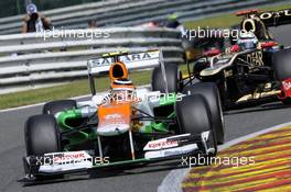 Nico Hulkenberg (GER) Sahara Force India F1 VJM05 leads Kimi Raikkonen (FIN) Lotus F1 E20. 02.09.2012. Formula 1 World Championship, Rd 12, Belgian Grand Prix, Spa Francorchamps, Belgium, Race Day