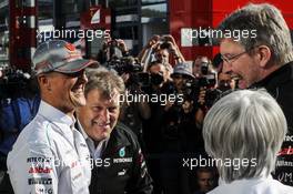 (L to R): Michael Schumacher (GER) Mercedes AMG F1 celebrates his 300th GP start with Norbert Haug (GER) Mercedes Sporting Director; Bernie Ecclestone (GBR) CEO Formula One Group (FOM) and Ross Brawn (GBR) Mercedes AMG F1 Team Principal. 01.09.2012. Formula 1 World Championship, Rd 12, Belgian Grand Prix, Spa Francorchamps, Belgium, Qualifying Day
