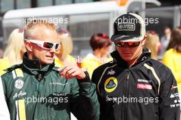 (L to R): Heikki Kovalainen (FIN) Caterham with Kimi Raikkonen (FIN) Lotus F1 Team on the drivers parade. 02.09.2012. Formula 1 World Championship, Rd 12, Belgian Grand Prix, Spa Francorchamps, Belgium, Race Day