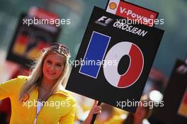 Grid girl on the drivers parade. 02.09.2012. Formula 1 World Championship, Rd 12, Belgian Grand Prix, Spa Francorchamps, Belgium, Race Day