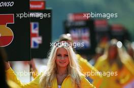 Grid girl on the drivers parade. 02.09.2012. Formula 1 World Championship, Rd 12, Belgian Grand Prix, Spa Francorchamps, Belgium, Race Day