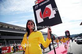 Grid girl on the drivers parade. 02.09.2012. Formula 1 World Championship, Rd 12, Belgian Grand Prix, Spa Francorchamps, Belgium, Race Day