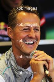 Michael Schumacher (GER) Mercedes AMG F1 in the FIA Press Conference. 30.08.2012. Formula 1 World Championship, Rd 12, Belgian Grand Prix, Spa Francorchamps, Belgium, Preparation Day