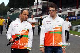 Paul di Resta (GBR) Sahara Force India F1 walks the circuit with Gianpiero Lambiase (ITA) Sahara Force India F1 Engineer. 30.08.2012. Formula 1 World Championship, Rd 12, Belgian Grand Prix, Spa Francorchamps, Belgium, Preparation Day