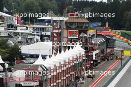 The support race pit lane looking back from Eau Rouge. 30.08.2012. Formula 1 World Championship, Rd 12, Belgian Grand Prix, Spa Francorchamps, Belgium, Preparation Day