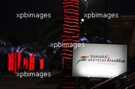 The paddock at night with Sahara Force India F1 Team logo. 20.04.2012. Formula 1 World Championship, Rd 4, Bahrain Grand Prix, Sakhir, Bahrain, Practice Day