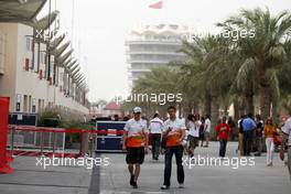 (L to R): Nico Hulkenberg (GER) Sahara Force India F1 with Paul di Resta (GBR) Sahara Force India F1. 20.04.2012. Formula 1 World Championship, Rd 4, Bahrain Grand Prix, Sakhir, Bahrain, Practice Day