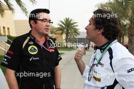 (L to R): Eric Boullier (FRA) Lotus F1 Team Principal with  Alessandro Agag (ESP) Addax. 20.04.2012. Formula 1 World Championship, Rd 4, Bahrain Grand Prix, Sakhir, Bahrain, Practice Day
