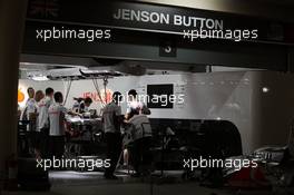 McLaren pit garage for Jenson Button (GBR) McLaren at night. 20.04.2012. Formula 1 World Championship, Rd 4, Bahrain Grand Prix, Sakhir, Bahrain, Practice Day