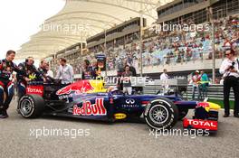 Mark Webber (AUS) Red Bull Racing RB8 on the grid. Motor Racing - Formula One World Championship - Bahrain Grand Prix - Race Day - Sakhir, Bahrain