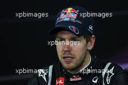 Race winner Sebastian Vettel (GER) Red Bull Racing in the FIA Press Conference. Motor Racing - Formula One World Championship - Bahrain Grand Prix - Race Day - Sakhir, Bahrain