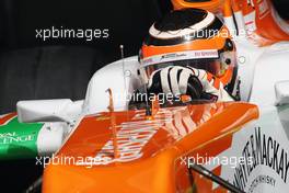 Nico Hulkenberg (GER) Sahara Force India F1 VJM05 leaves the pits. 21.04.2012. Formula 1 World Championship, Rd 4, Bahrain Grand Prix, Sakhir, Bahrain, Qualifying Day