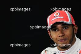 Lewis Hamilton (GBR) McLaren in the FIA Press Conference. 21.04.2012. Formula 1 World Championship, Rd 4, Bahrain Grand Prix, Sakhir, Bahrain, Qualifying Day