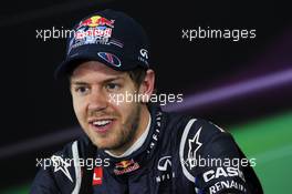 Pole sitter Sebastian Vettel (GER) Red Bull Racing in the FIA Press Conference. 21.04.2012. Formula 1 World Championship, Rd 4, Bahrain Grand Prix, Sakhir, Bahrain, Qualifying Day