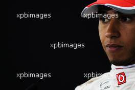 Lewis Hamilton (GBR) McLaren in the FIA Press Conference. 21.04.2012. Formula 1 World Championship, Rd 4, Bahrain Grand Prix, Sakhir, Bahrain, Qualifying Day