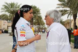 (L to R): Monisha Kaltenborn (AUT) Sauber Managing Director with Bernie Ecclestone (GBR) CEO Formula One Group (FOM). 21.04.2012. Formula 1 World Championship, Rd 4, Bahrain Grand Prix, Sakhir, Bahrain, Qualifying Day