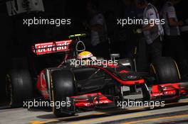Lewis Hamilton (GBR) McLaren MP4/27 leaves the pits. 21.04.2012. Formula 1 World Championship, Rd 4, Bahrain Grand Prix, Sakhir, Bahrain, Qualifying Day