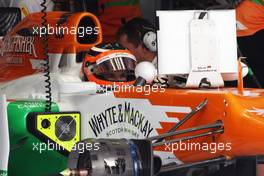 Nico Hulkenberg (GER) Sahara Force India F1 VJM05 in the pits. 21.04.2012. Formula 1 World Championship, Rd 4, Bahrain Grand Prix, Sakhir, Bahrain, Qualifying Day