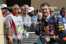 Qualifying results, 1st place Sebastian Vettel (GER), Red Bull Racing  21.04.2012. Formula 1 World Championship, Rd 4, Bahrain Grand Prix, Sakhir, Bahrain, Qualifying Day