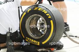 Worn Pirelli tyre for Mercedes AMG F1. 21.04.2012. Formula 1 World Championship, Rd 4, Bahrain Grand Prix, Sakhir, Bahrain, Qualifying Day