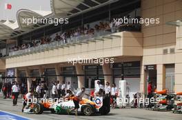 Nico Hulkenberg (GER) Sahara Force India F1 VJM05 in the pits. 21.04.2012. Formula 1 World Championship, Rd 4, Bahrain Grand Prix, Sakhir, Bahrain, Qualifying Day