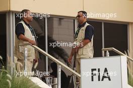 Securrity guards outside the FIA paddock building. 21.04.2012. Formula 1 World Championship, Rd 4, Bahrain Grand Prix, Sakhir, Bahrain, Qualifying Day