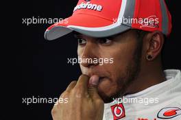 Lewis Hamilton (GBR) McLaren in the FIA Press Conference. 21.04.2012. Formula 1 World Championship, Rd 4, Bahrain Grand Prix, Sakhir, Bahrain, Qualifying Day