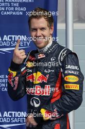 Qualifying results, 1st place Sebastian Vettel (GER), Red Bull Racing  21.04.2012. Formula 1 World Championship, Rd 4, Bahrain Grand Prix, Sakhir, Bahrain, Qualifying Day