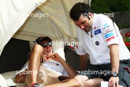 Sergio Perez (MEX) Sauber relaxes in the paddock. 19.04.2012. Formula 1 World Championship, Rd 4, Bahrain Grand Prix, Sakhir, Bahrain, Preparation Day