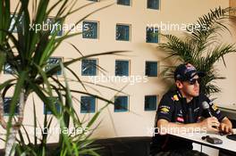 Sebastian Vettel (GER) Red Bull Racing with the media. 19.04.2012. Formula 1 World Championship, Rd 4, Bahrain Grand Prix, Sakhir, Bahrain, Preparation Day