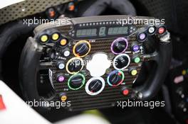 Hispania Racing F1 Team (HRT) F112 steering wheel. 19.04.2012. Formula 1 World Championship, Rd 4, Bahrain Grand Prix, Sakhir, Bahrain, Preparation Day