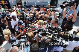 Sebastian Vettel (GER) Red Bull Racing with the media. 23.11.2012. Formula 1 World Championship, Rd 20, Brazilian Grand Prix, Sao Paulo, Brazil, Practice Day.