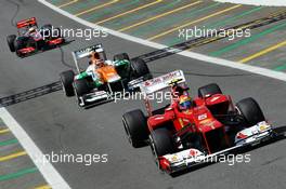 Felipe Massa (BRA) Ferrari F2012 leads Nico Hulkenberg (GER) Sahara Force India F1 VJM05 and Lewis Hamilton (GBR) McLaren MP4/27. 23.11.2012. Formula 1 World Championship, Rd 20, Brazilian Grand Prix, Sao Paulo, Brazil, Practice Day.