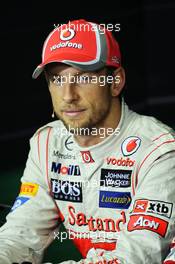 Race winner Jenson Button (GBR) McLaren in the FIA Press Conference. 25.11.2012. Formula 1 World Championship, Rd 20, Brazilian Grand Prix, Sao Paulo, Brazil, Race Day.