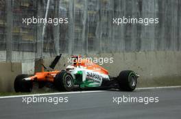 Paul di Resta (GBR) Sahara Force India VJM05 crashed out of the race. 25.11.2012. Formula 1 World Championship, Rd 20, Brazilian Grand Prix, Sao Paulo, Brazil, Race Day.