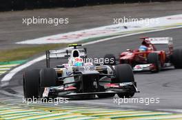 Sergio Perez (MEX) Sauber C31 leads Fernando Alonso (ESP) Ferrari F2012. 24.11.2012. Formula 1 World Championship, Rd 20, Brazilian Grand Prix, Sao Paulo, Brazil, Qualifying Day.