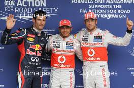pole for Lewis Hamilton (GBR), McLaren Mercedes 2nd for Jenson Button (GBR), McLaren Mercedes and 3rd for Mark Webber (AUS), Red Bull Racing  24.11.2012. Formula 1 World Championship, Rd 20, Brazilian Grand Prix, Sao Paulo, BRA, Qualifying Day