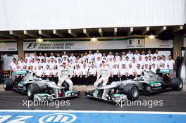 (L to R): Michael Schumacher (GER) Mercedes AMG F1 and Nico Rosberg (GER) Mercedes AMG F1 at a team photograph. 25.11.2012. Formula 1 World Championship, Rd 20, Brazilian Grand Prix, Sao Paulo, Brazil, Race Day.