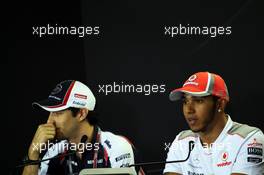 (L to R): Bruno Senna (BRA) Williams and Lewis Hamilton (GBR) McLaren in the FIA Press Conference. 22.11.2012. Formula 1 World Championship, Rd 20, Brazilian Grand Prix, Sao Paulo, Brazil, Preparation Day.