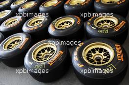 The orange stickered 2013 Pirelli development tyre being tested this weekend. 22.11.2012. Formula 1 World Championship, Rd 20, Brazilian Grand Prix, Sao Paulo, Brazil, Preparation Day.