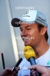 Nico Rosberg (GER) Mercedes AMG F1 with the media. 22.11.2012. Formula 1 World Championship, Rd 20, Brazilian Grand Prix, Sao Paulo, Brazil, Preparation Day.