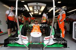 Nico Hulkenberg (GER) Sahara Force India F1 VJM05 in the pits. 08.06.2012. Formula 1 World Championship, Rd 7, Canadian Grand Prix, Montreal, Canada, Practice Day