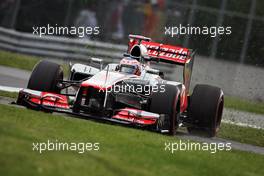 Jenson Button (GBR) McLaren MP4/27 rusn wide in the second practice session. 08.06.2012. Formula 1 World Championship, Rd 7, Canadian Grand Prix, Montreal, Canada, Practice Day