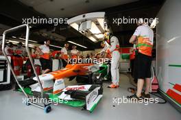 Paul di Resta (GBR) Sahara Force India VJM05 in the pits. 08.06.2012. Formula 1 World Championship, Rd 7, Canadian Grand Prix, Montreal, Canada, Practice Day