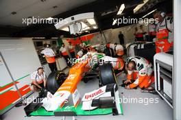 Nico Hulkenberg (GER) Sahara Force India F1 VJM05 in the pits. 08.06.2012. Formula 1 World Championship, Rd 7, Canadian Grand Prix, Montreal, Canada, Practice Day