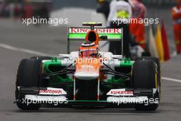 Nico Hulkenberg (GER) Sahara Force India F1 VJM05 running flow-vis paint. 08.06.2012. Formula 1 World Championship, Rd 7, Canadian Grand Prix, Montreal, Canada, Practice Day