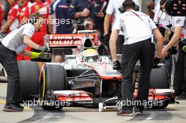 Lewis Hamilton (GBR) McLaren MP4/27 in the pits. 08.06.2012. Formula 1 World Championship, Rd 7, Canadian Grand Prix, Montreal, Canada, Practice Day