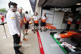 (L to R): Bradley Joyce (GBR) Sahara Force India F1 Race Engineer with Nico Hulkenberg (GER) Sahara Force India F1 in the pits. 08.06.2012. Formula 1 World Championship, Rd 7, Canadian Grand Prix, Montreal, Canada, Practice Day